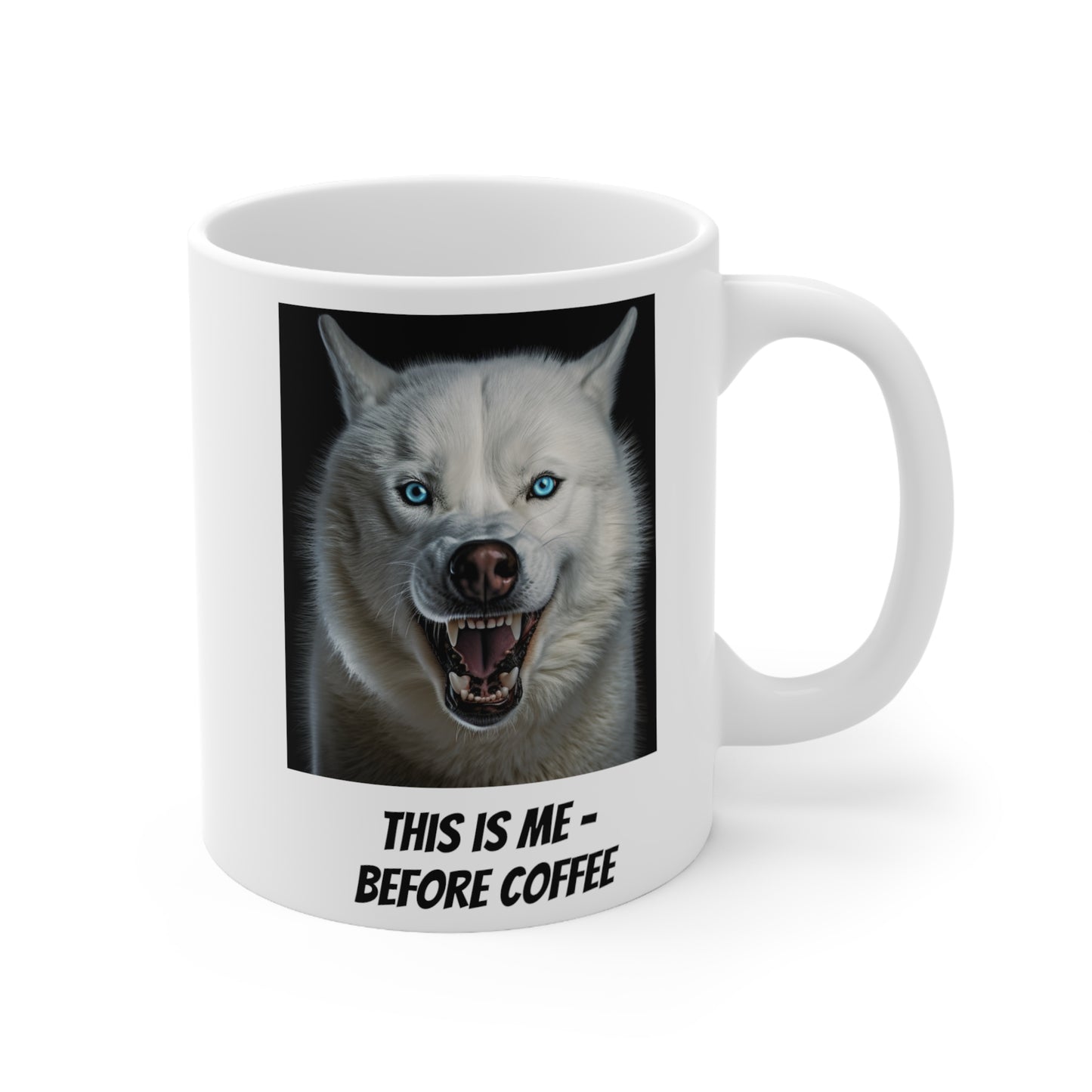 Mug - 11oz White - Kyro "Before and After Coffee" - Different Images on Either Side of the Mug