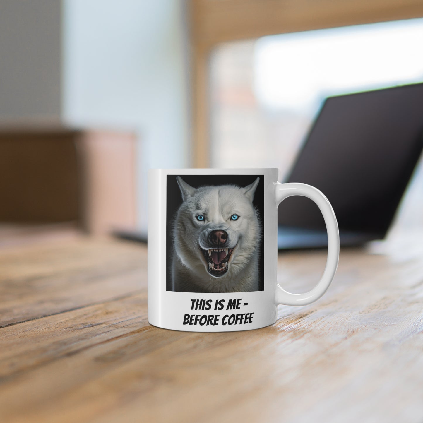 Mug - 11oz White - Kyro "Before and After Coffee" - Different Images on Either Side of the Mug